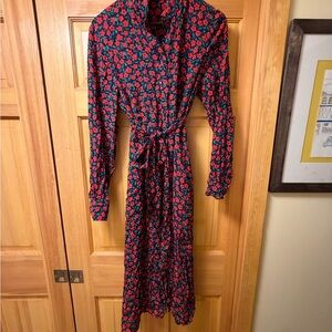 Boden Vibrant Red and Navy Floral Long Sleeve Dress
